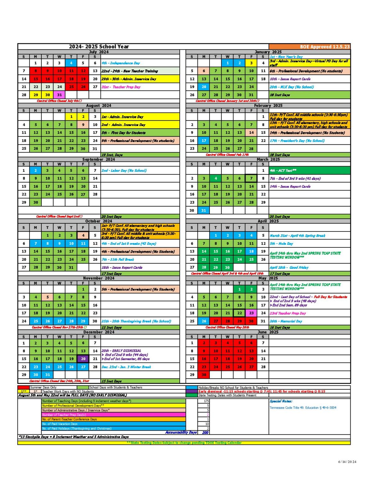 Maury County Schools Calendar 2024-2025 PDF | MCPS Holidays