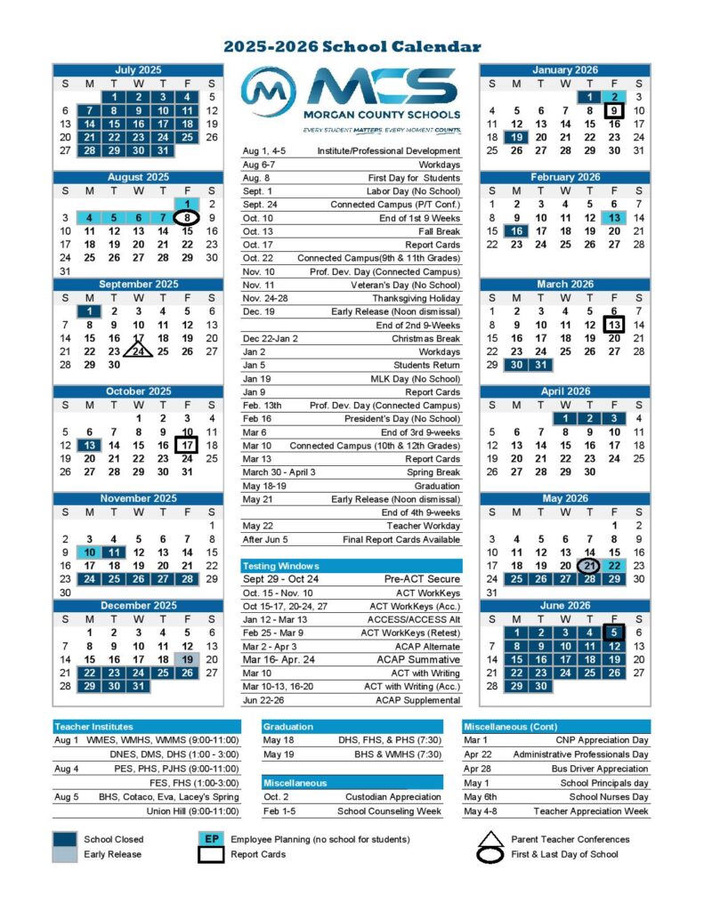 Morgan County Schools Calendar 2025-2026