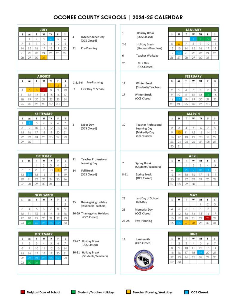 Oconee County Schools Calendar