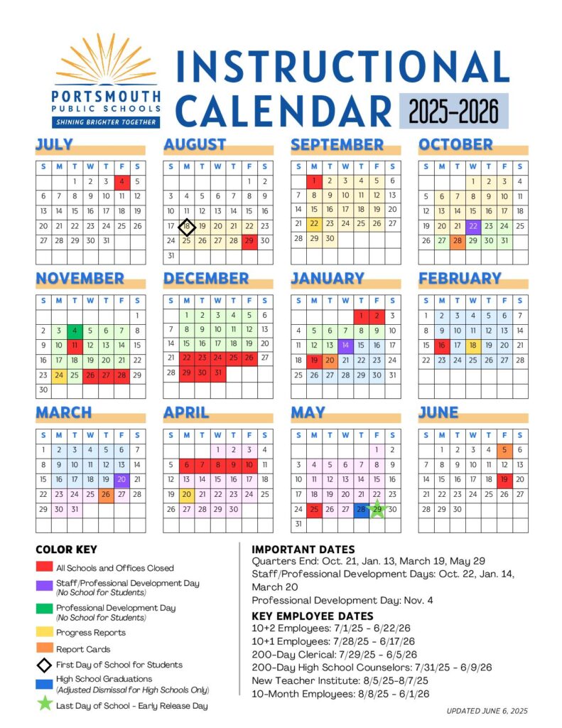 Portsmouth Public Schools Calendar 2025-2026