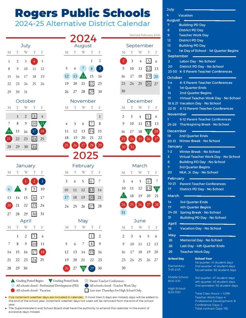 Rogers Public Schools Calendar