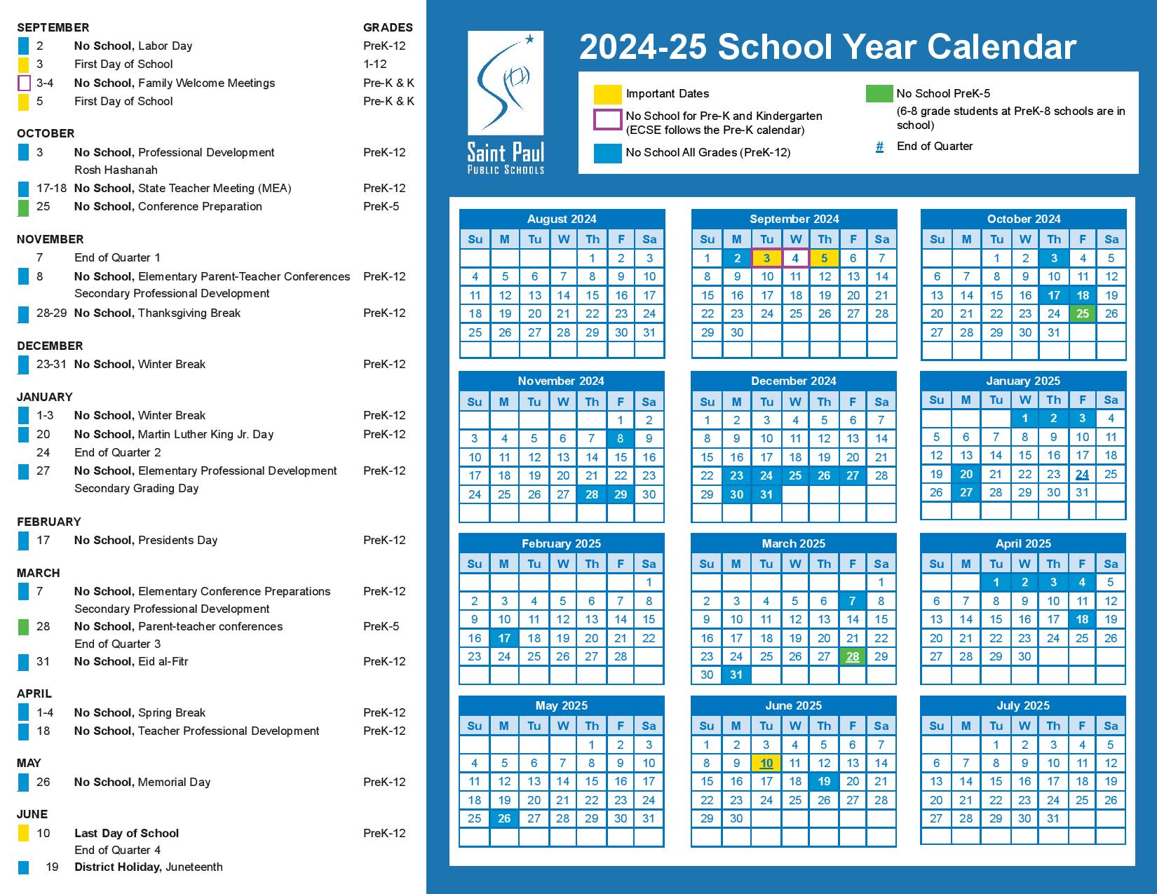 St Paul Public Schools Calendar 2024 2025 Download PDF