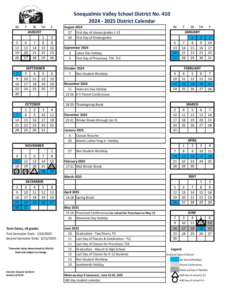 Snoqualmie Valley School District Calendar