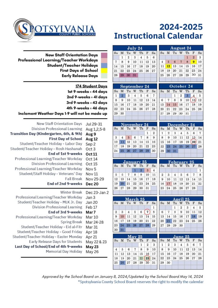 Spotsylvania County Schools Calendar 2024 2025 In PDF