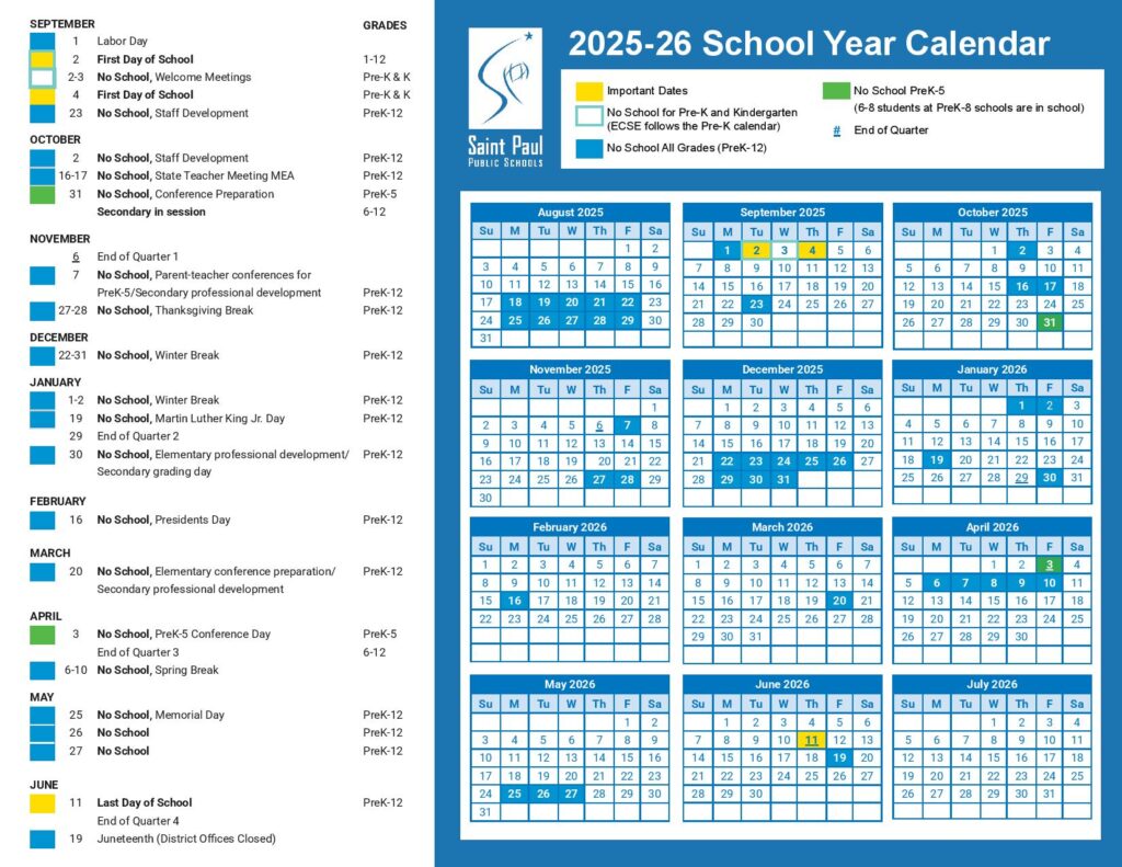 St Paul Public Schools Calendar 2025-2026