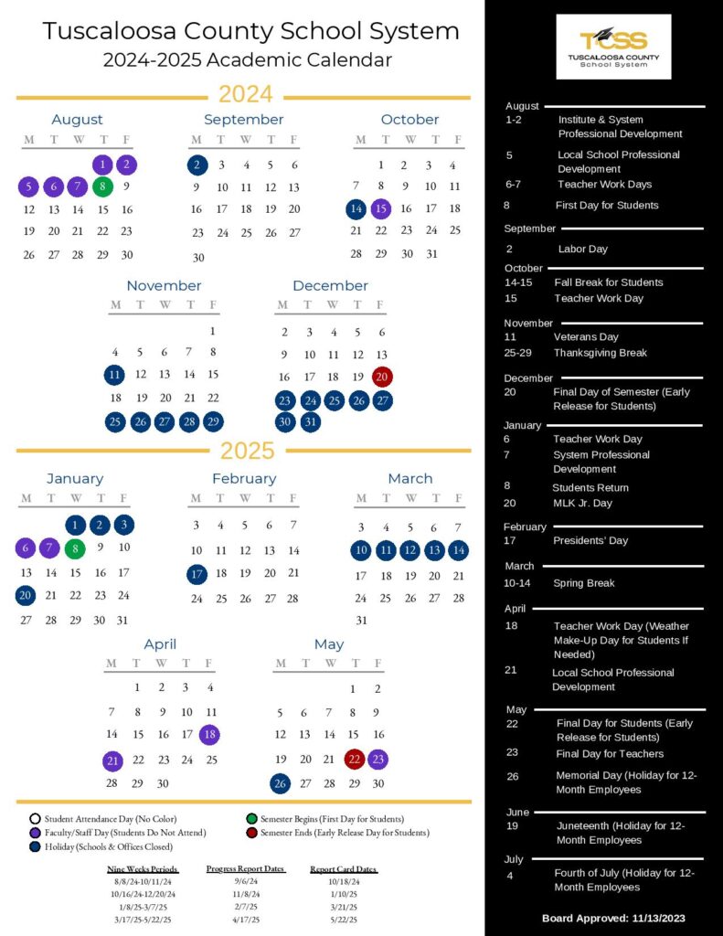 Tuscaloosa County Schools Calendar