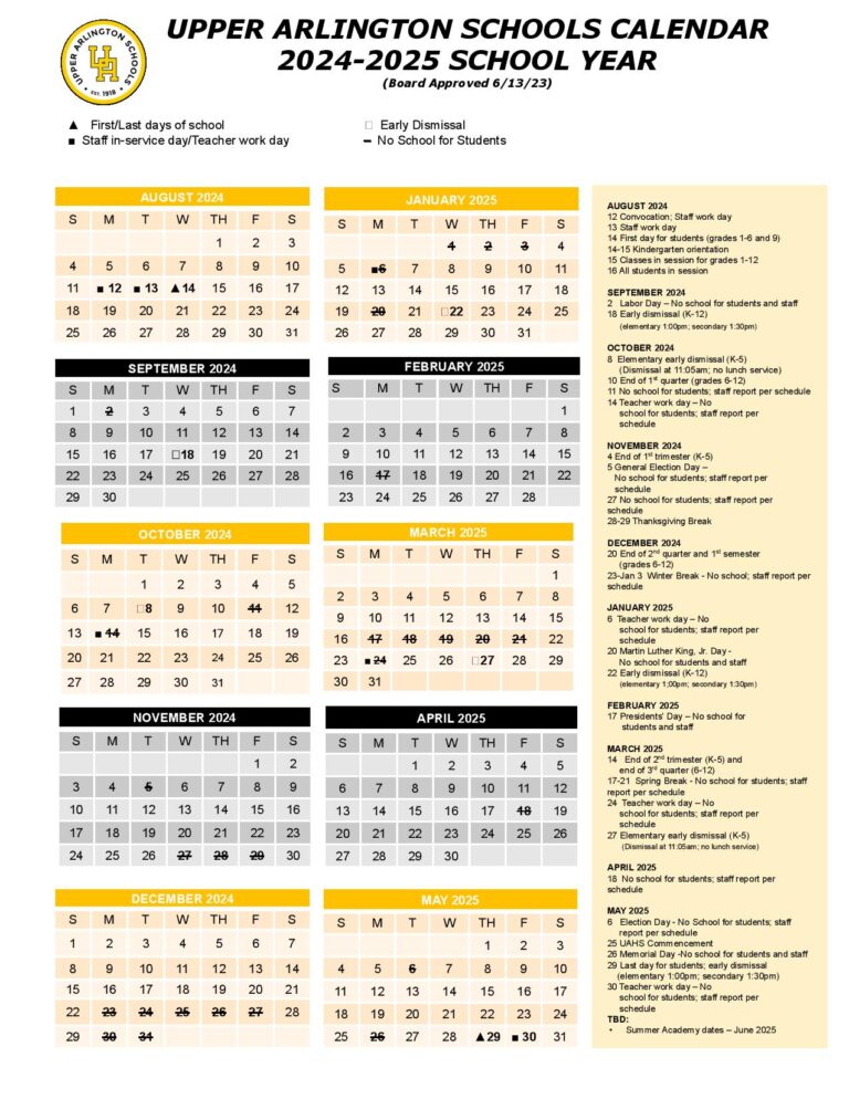 Upper Arlington Schools Calendar 20242025 PDF