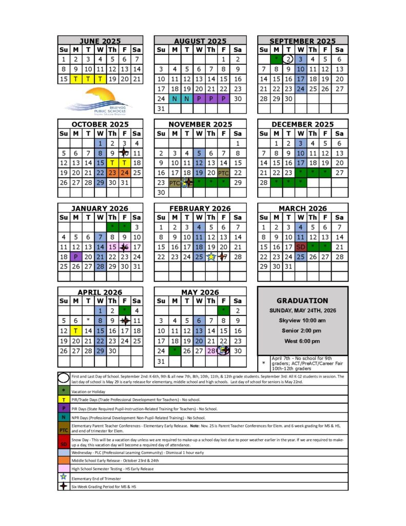 Billings Public Schools Calendar 2025-2026
