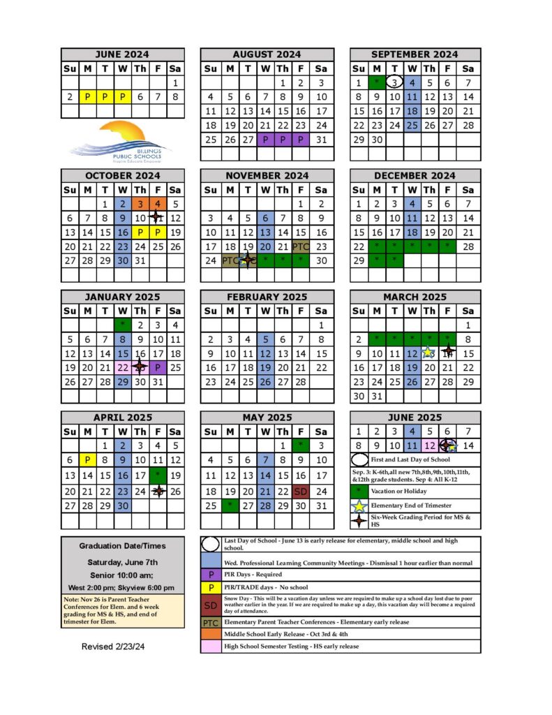 Billings Public Schools Calendar