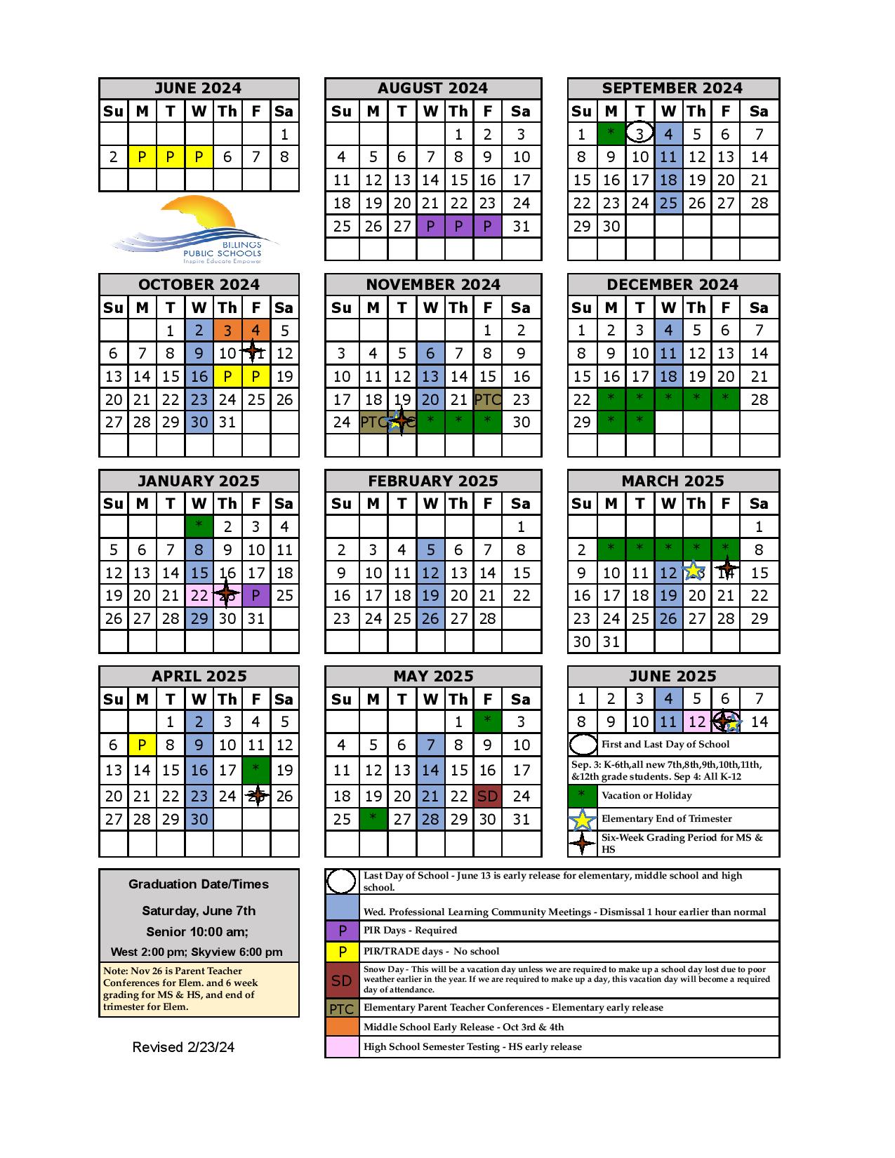 Billings Public Schools Calendar 20242025 PDF