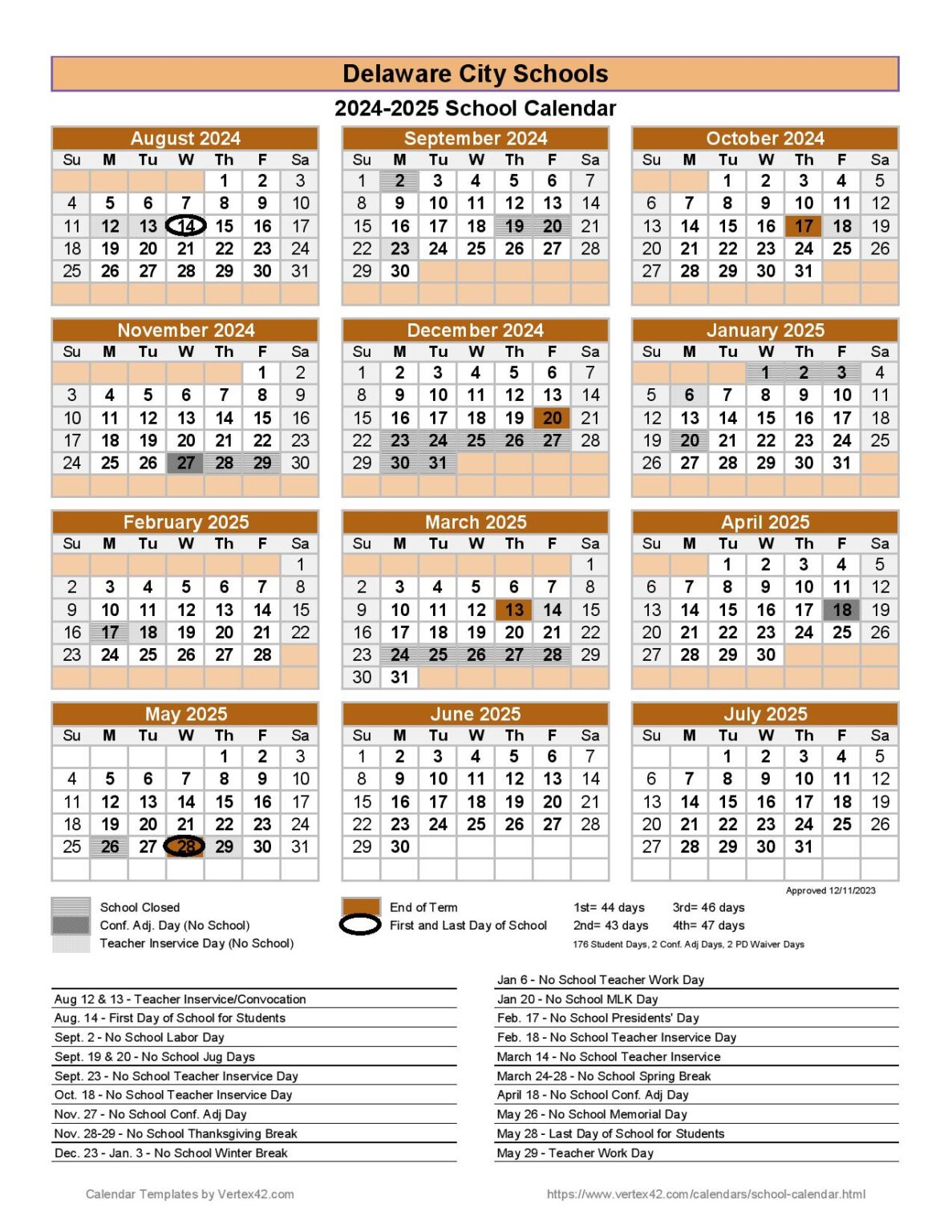 Delaware City Schools Calendar 202425 PDF Ohio