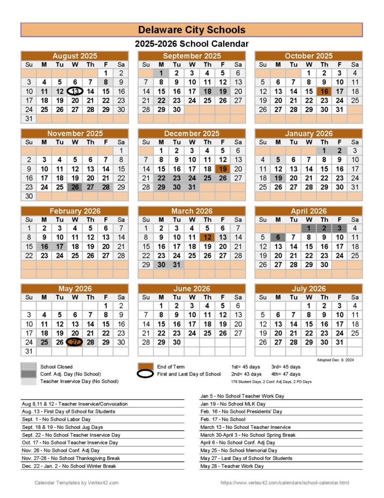 Delaware City Schools Calendar 2025-2026