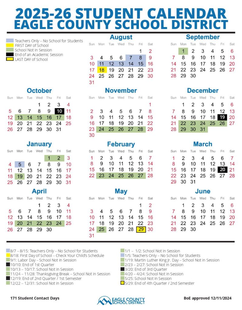 Eagle County Schools Calendar 2025-2026
