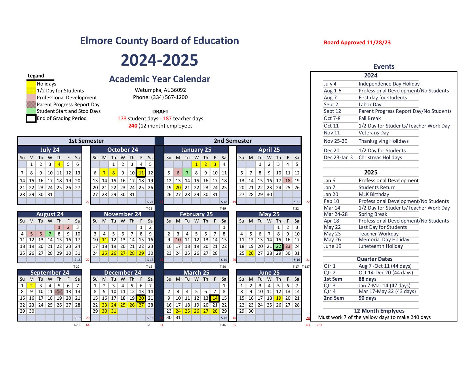 Elmore County Schools Calendar 20242025 in PDF Holiday