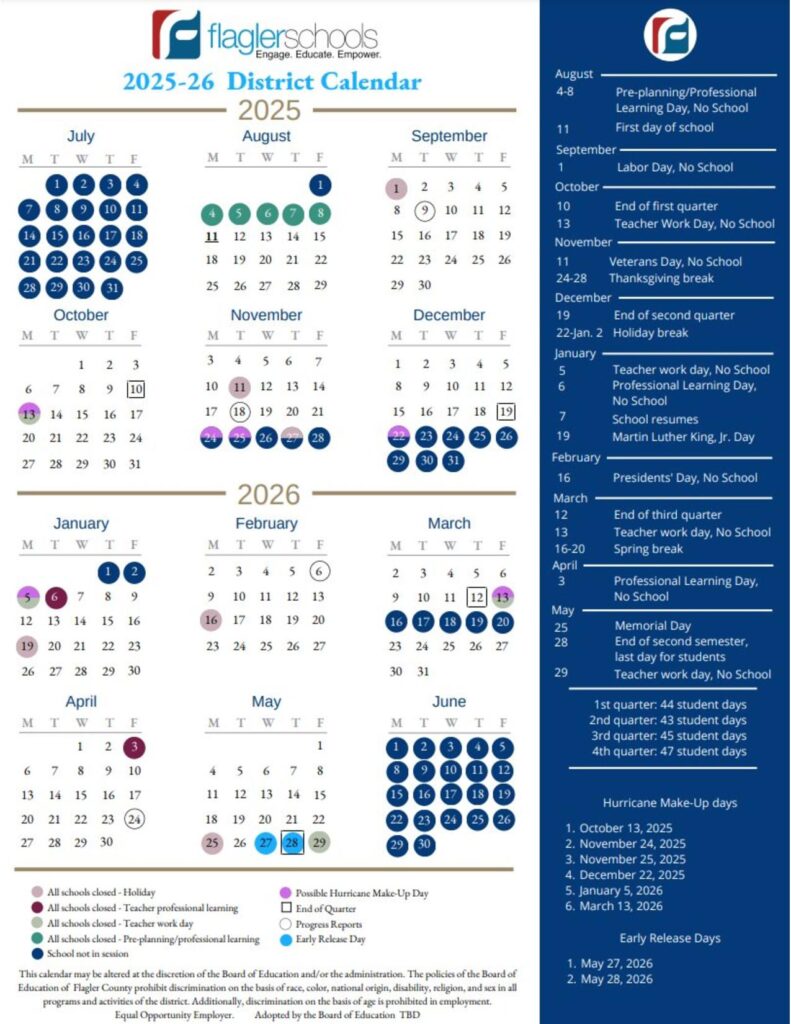 Flagler County Schools Calendar 2025-2026