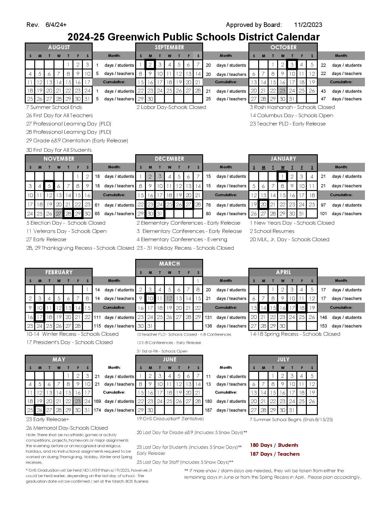 Greenwich Public Schools Calendar 2024 2025 in PDF School Calendar Info