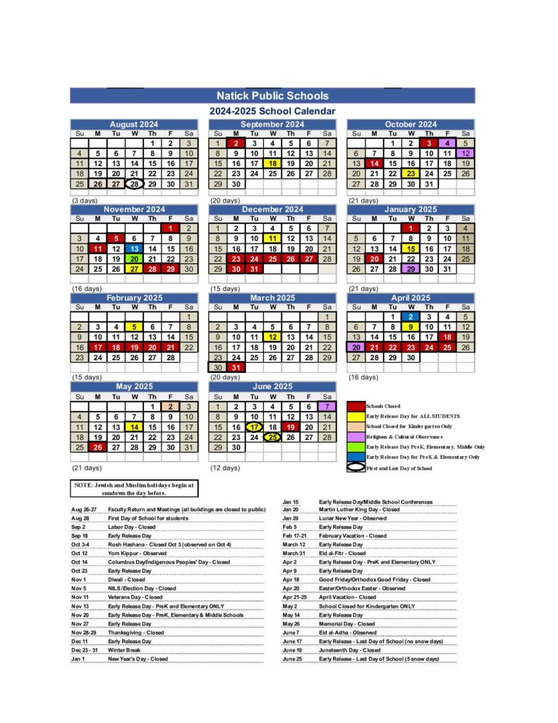 Natick Public Schools Calendar