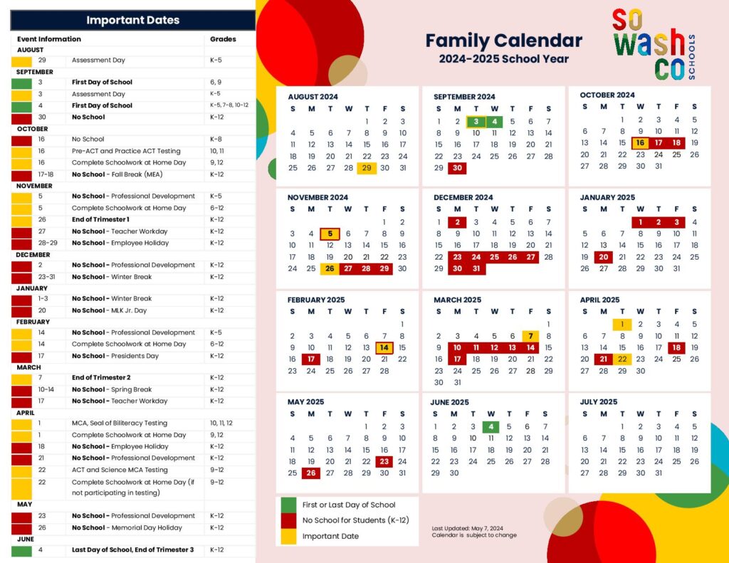 South Washington County Schools Calendar