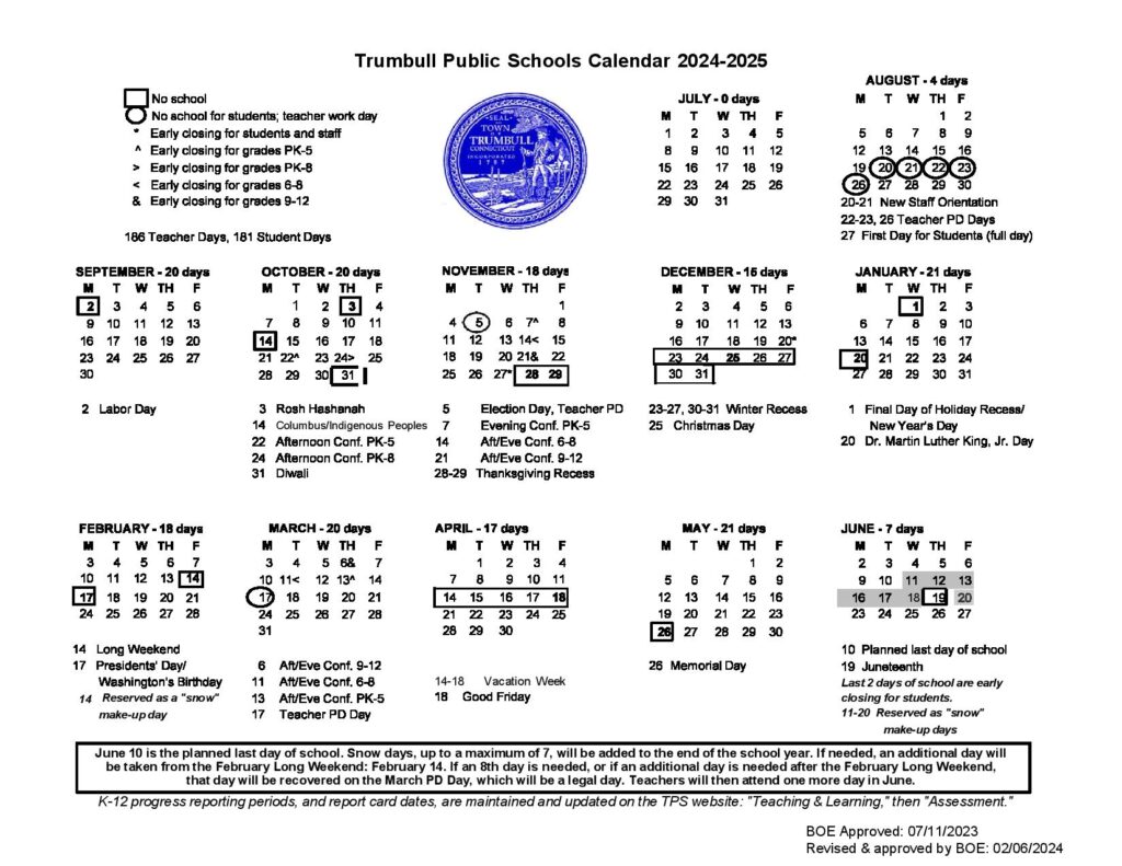 Trumbull Public Schools Calendar