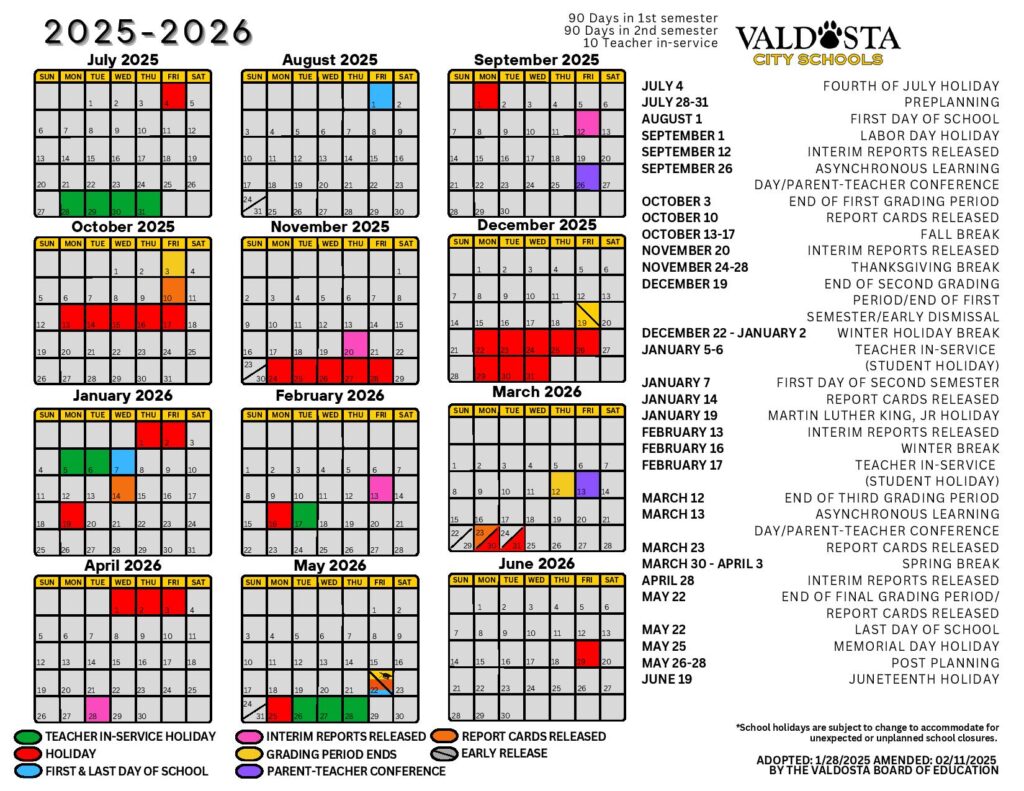 Valdosta City Schools Calendar 2025-2026