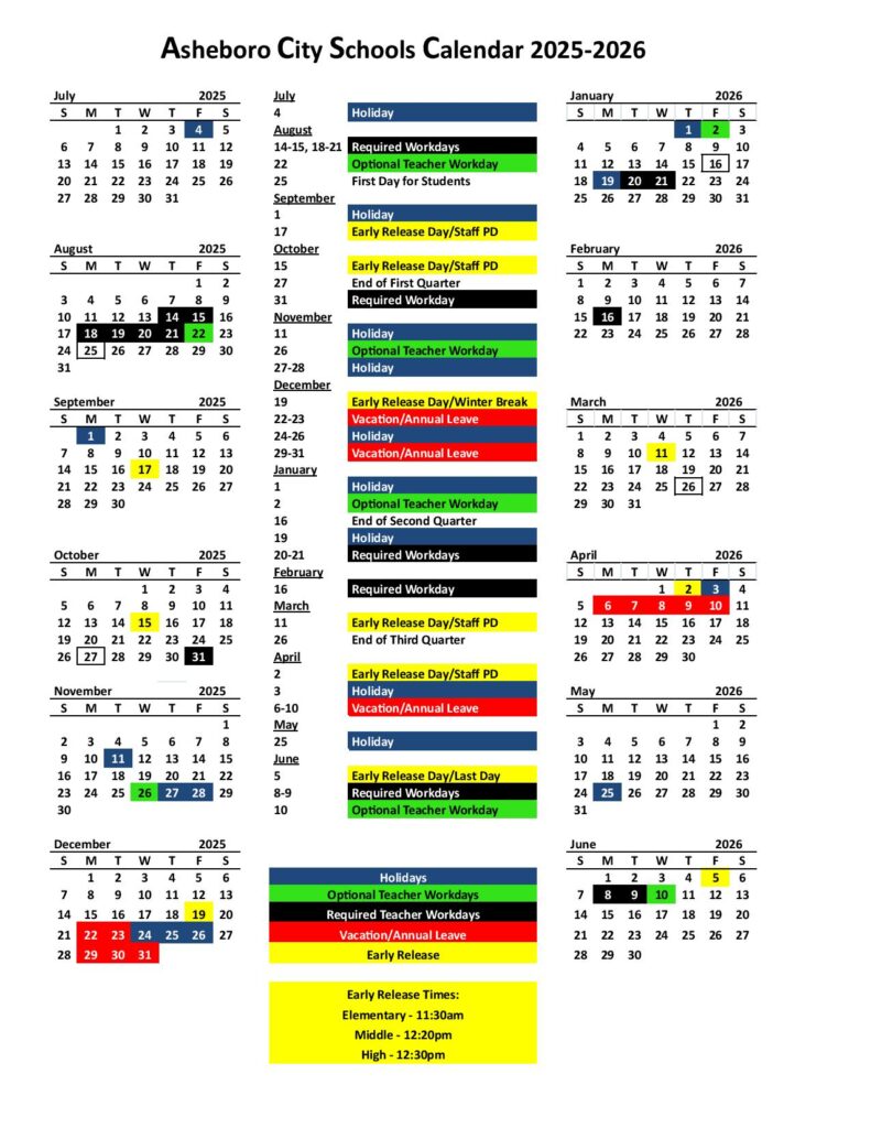 Asheboro City Schools Calendar 2025-2026