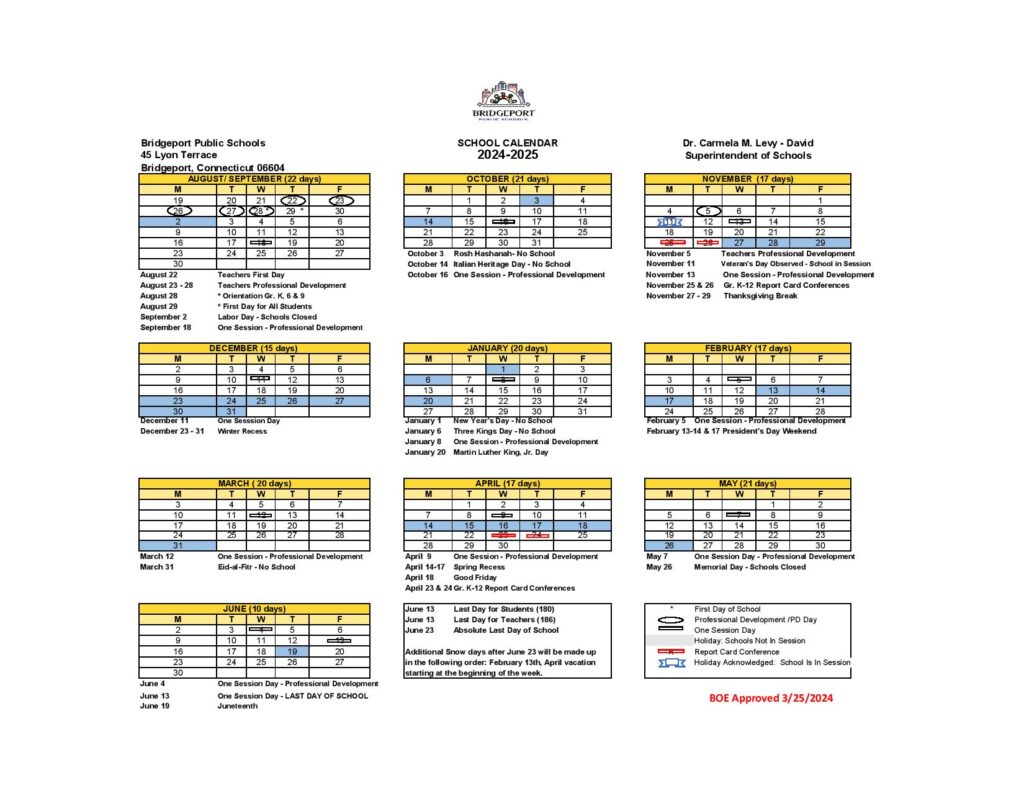 Bridgeport Public Schools Calendar