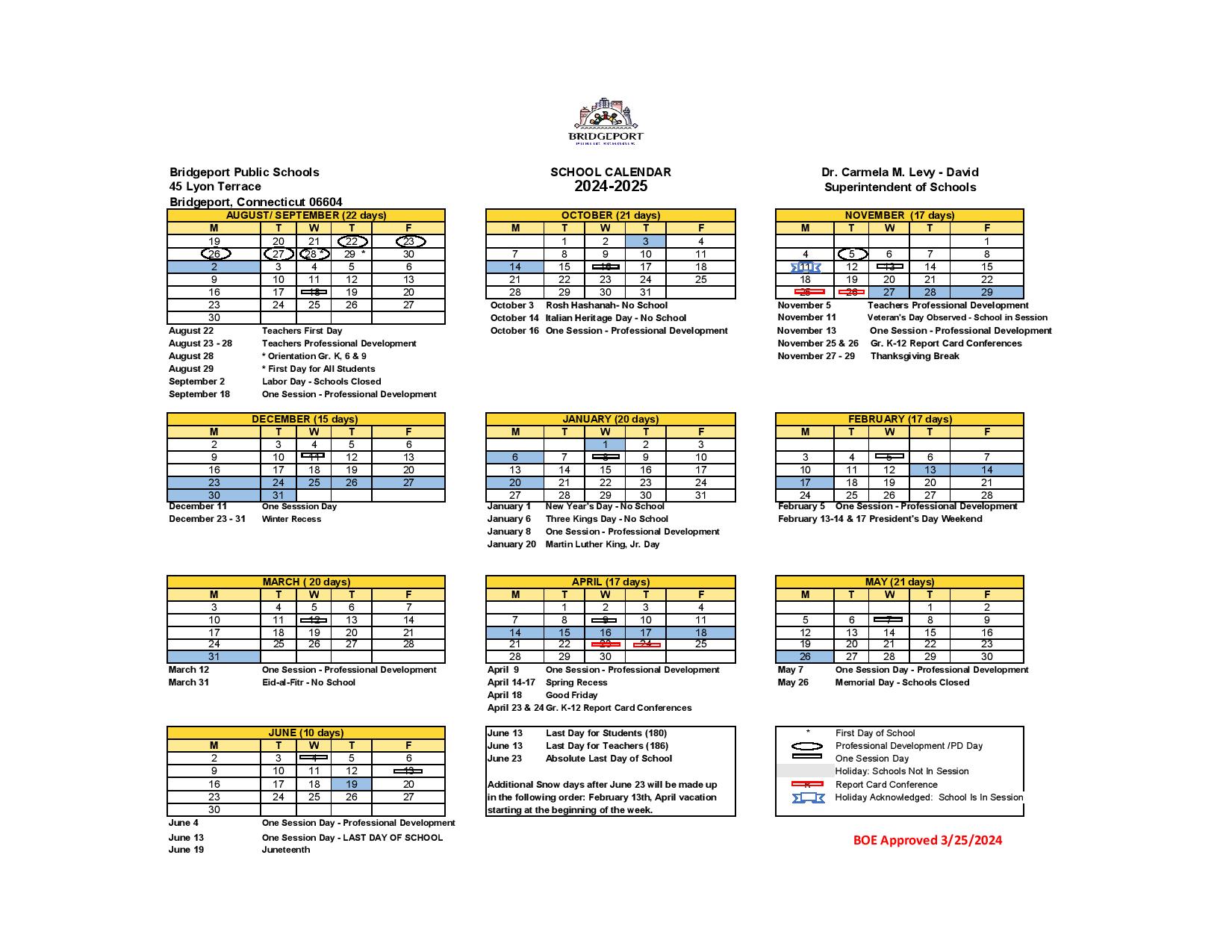 Bridgeport Public Schools Calendar 2024 2025 in PDF School Calendar Info