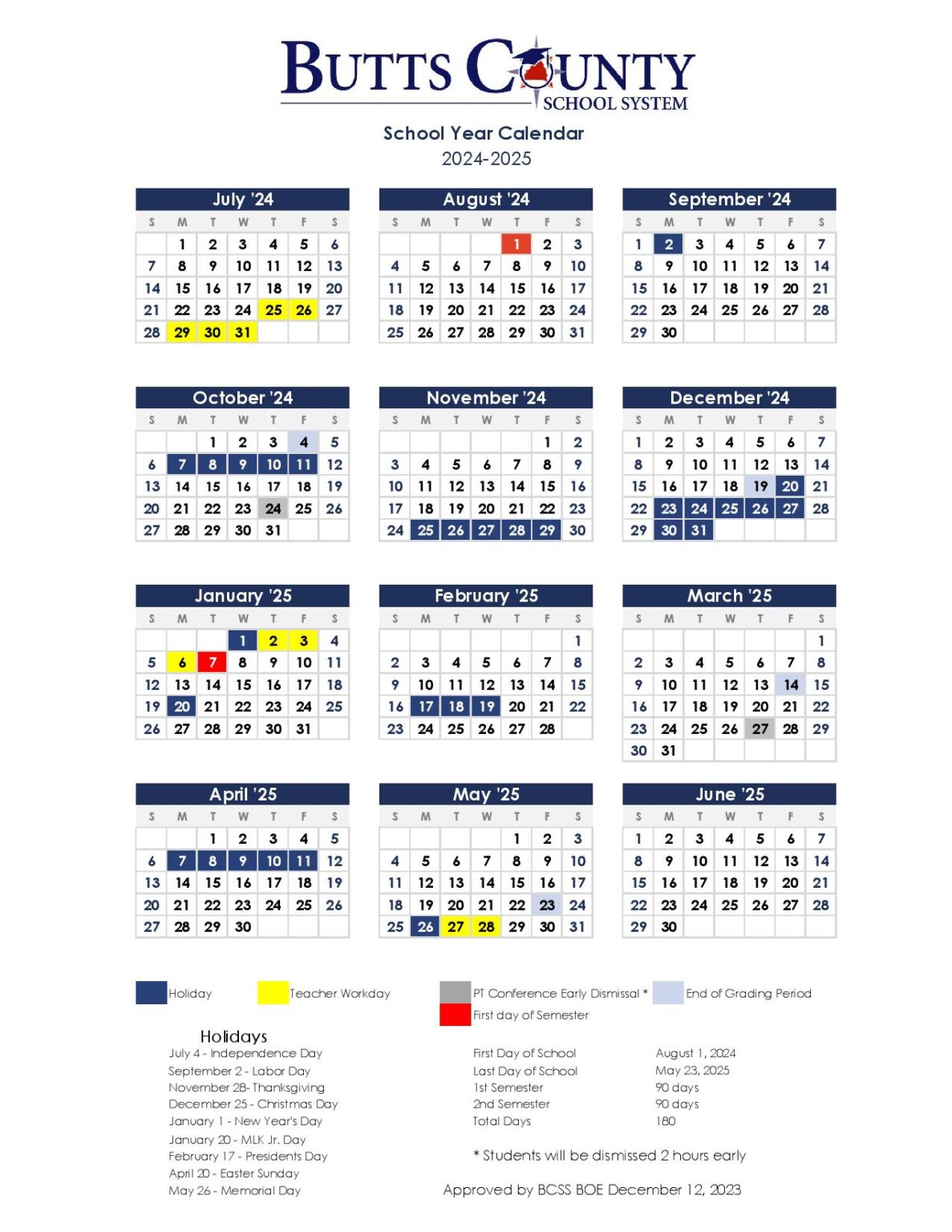 Butts County Schools Calendar 2025 in PDF Download Now