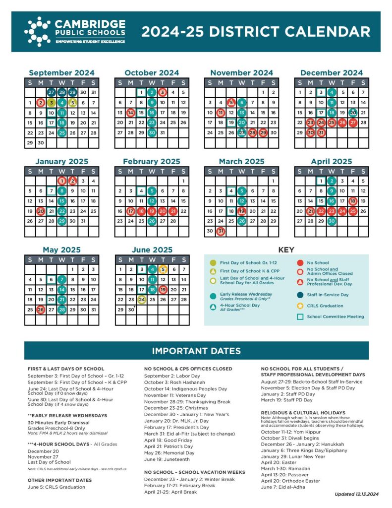 Cambridge Public Schools Calendar