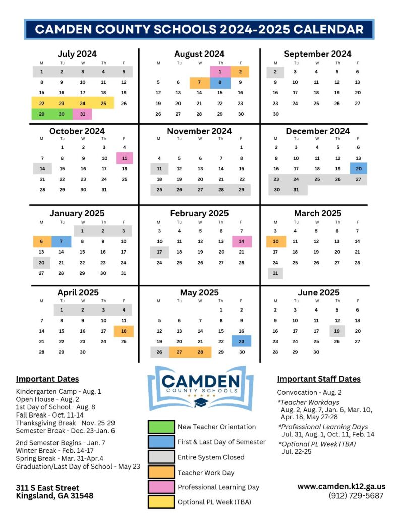 Camden County Schools Calendar