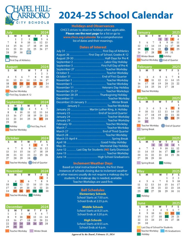 Chapel Hill Carrboro City Schools Calendar 2025 in PDF