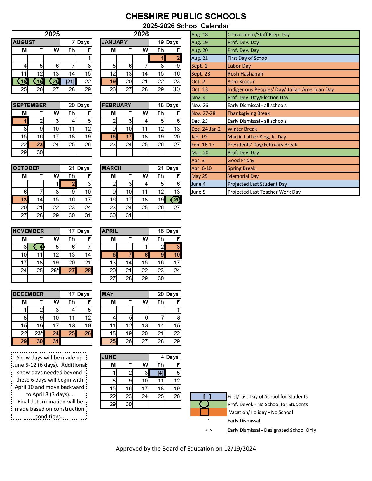 Cheshire Public Schools Calendar 2025 in PDF Download Now