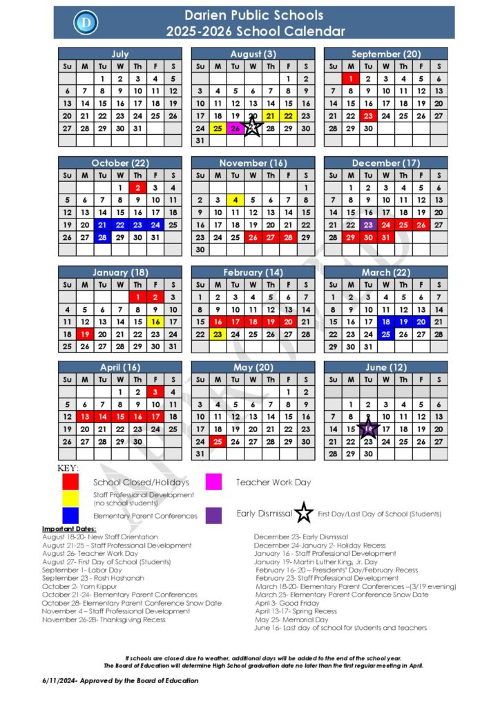 Darien Public Schools Calendar