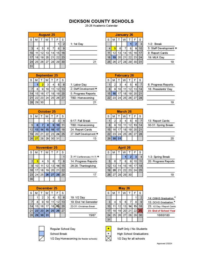 Dickson County Schools Calendar 2025-2026