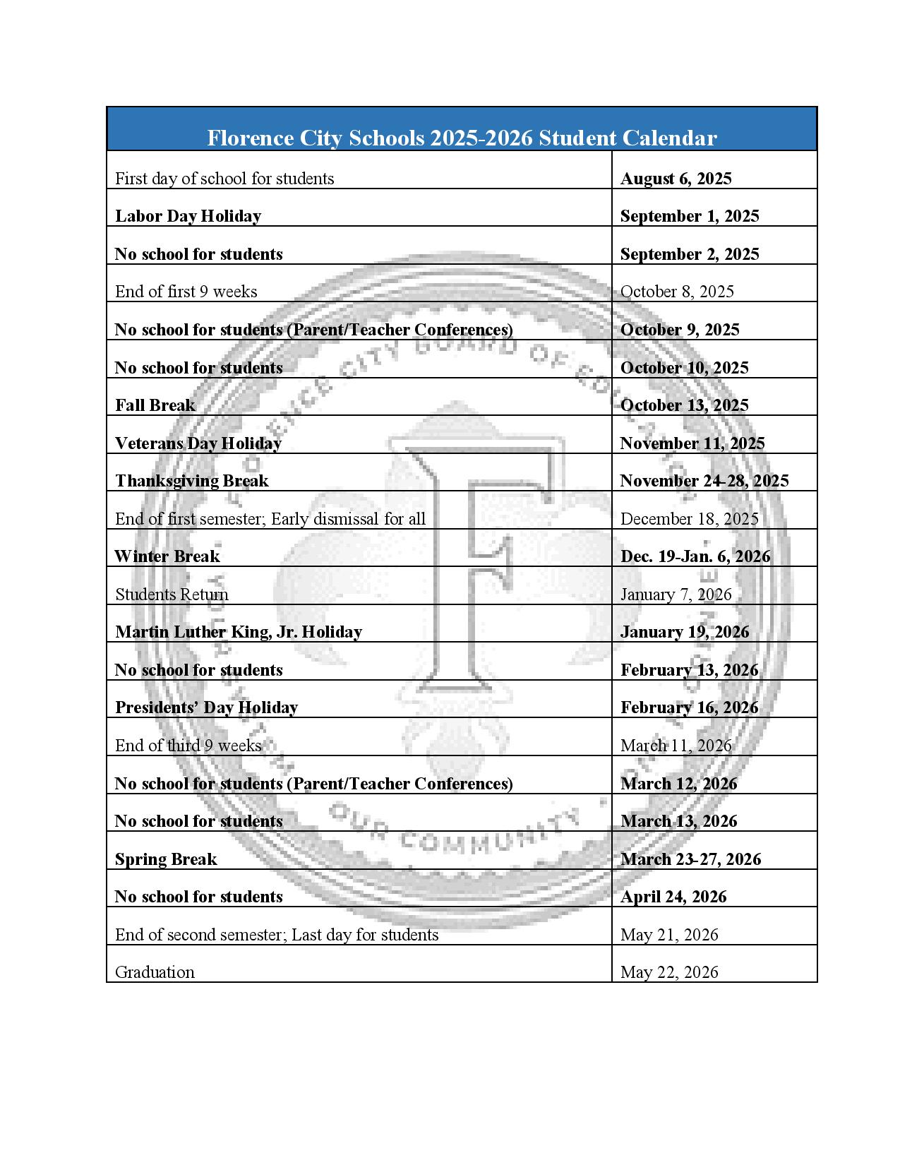 Florence City Schools Calendar 2025 2026 In PDF School Calendar Info florence-city-schools-calendar-2025-2026-in-pdf-school-calendar-info