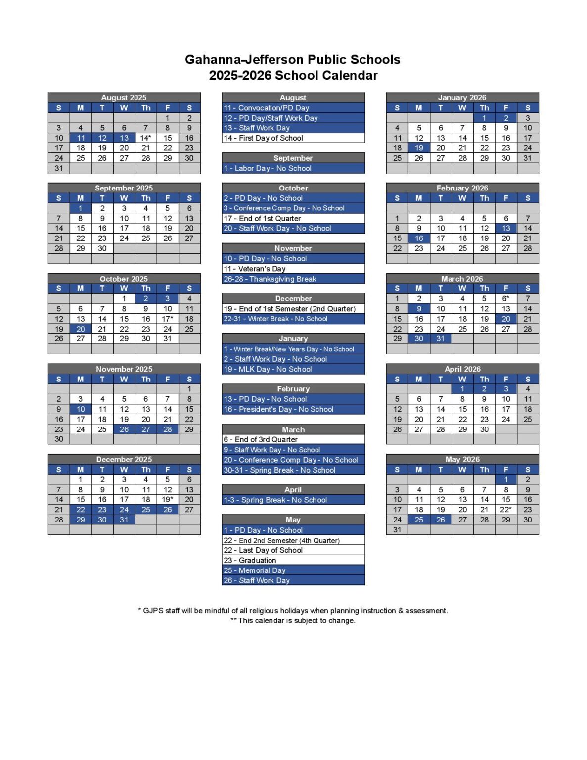 Gahanna Jefferson Public Schools Calendar 2025 2026 in PDF Gahanna Jefferson Public Schools Calendar 2025 2026 in PDF