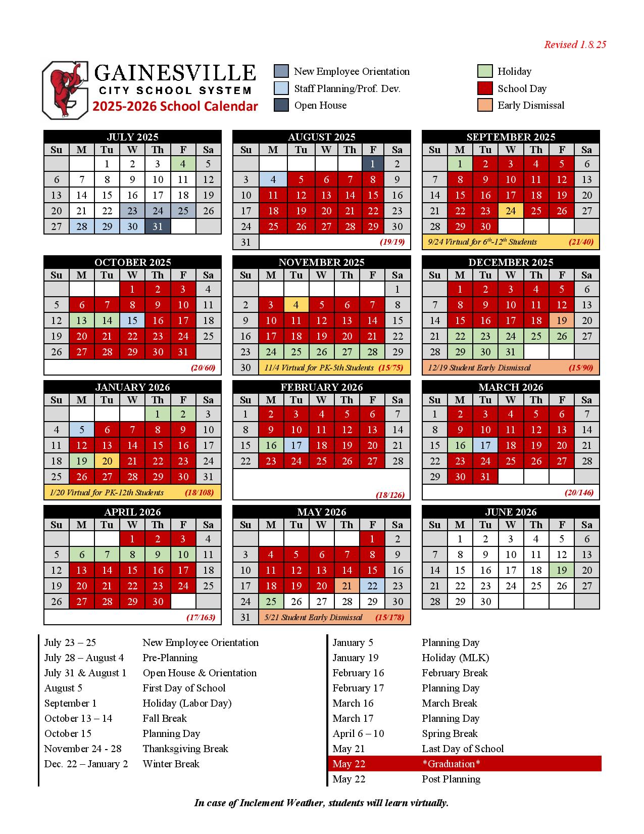 Gainesville City Schools Calendar 20252026 in PDF