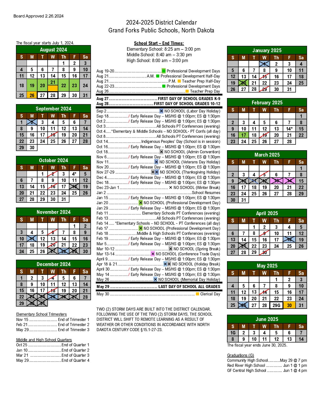 Grand Forks Public Schools Calendar 2025 in PDF