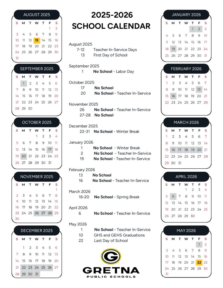 Gretna Public Schools Calendar 2025 2026 in PDF Gretna Public Schools Calendar 2025 2026 in PDF