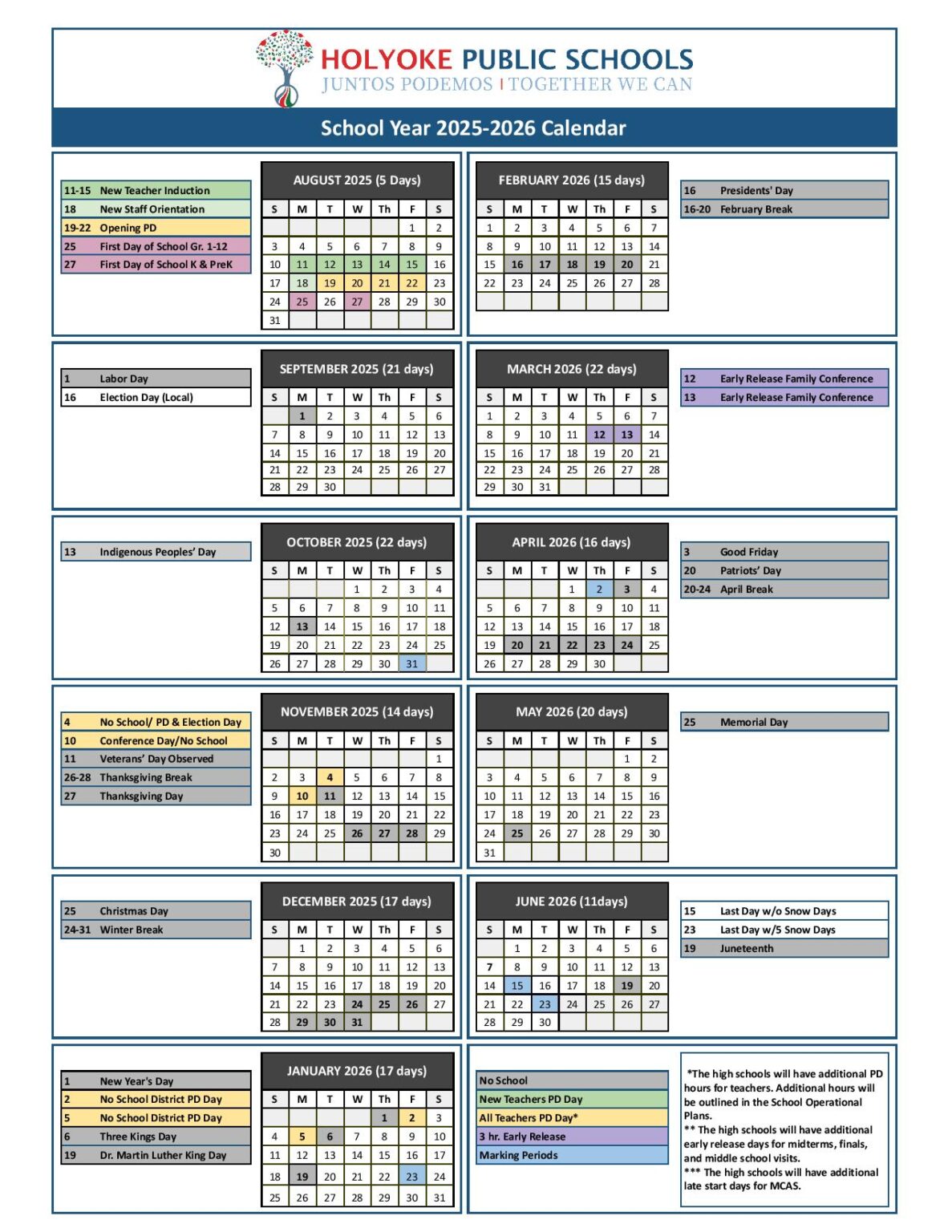Holyoke Public Schools Calendar 2025 2026 in PDF Holyoke Public Schools Calendar 2025 2026 in PDF