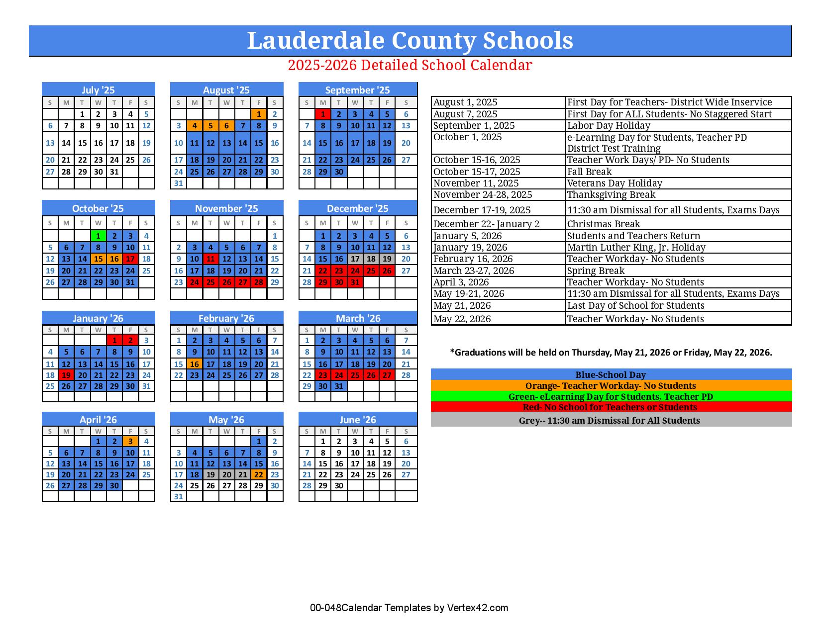 Lauderdale County Schools Calendar 2025 2026 in PDF Lauderdale County Schools Calendar 2025 2026 in PDF