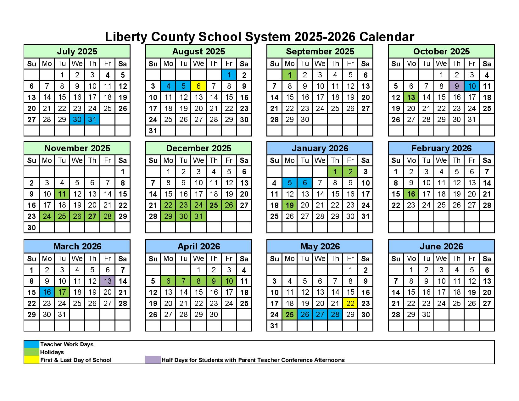 Liberty County Schools Calendar 2025-2026