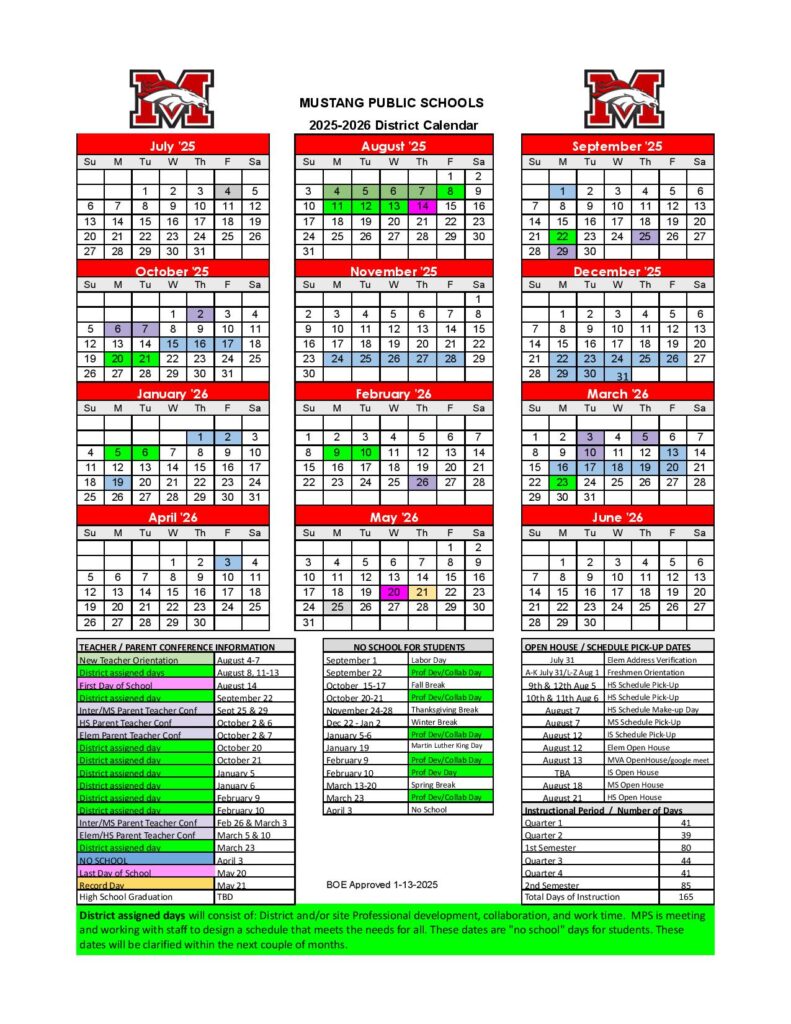 Mustang Public Schools Calendar 2025