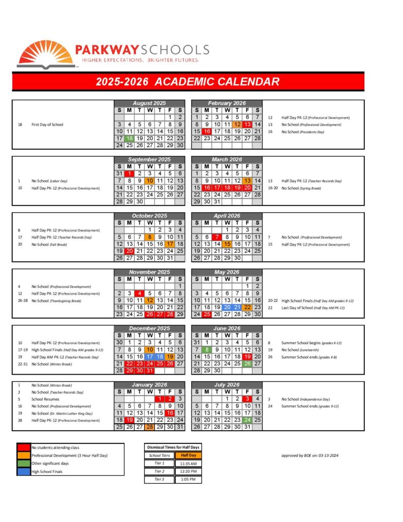 Parkway School District Calendar 2025