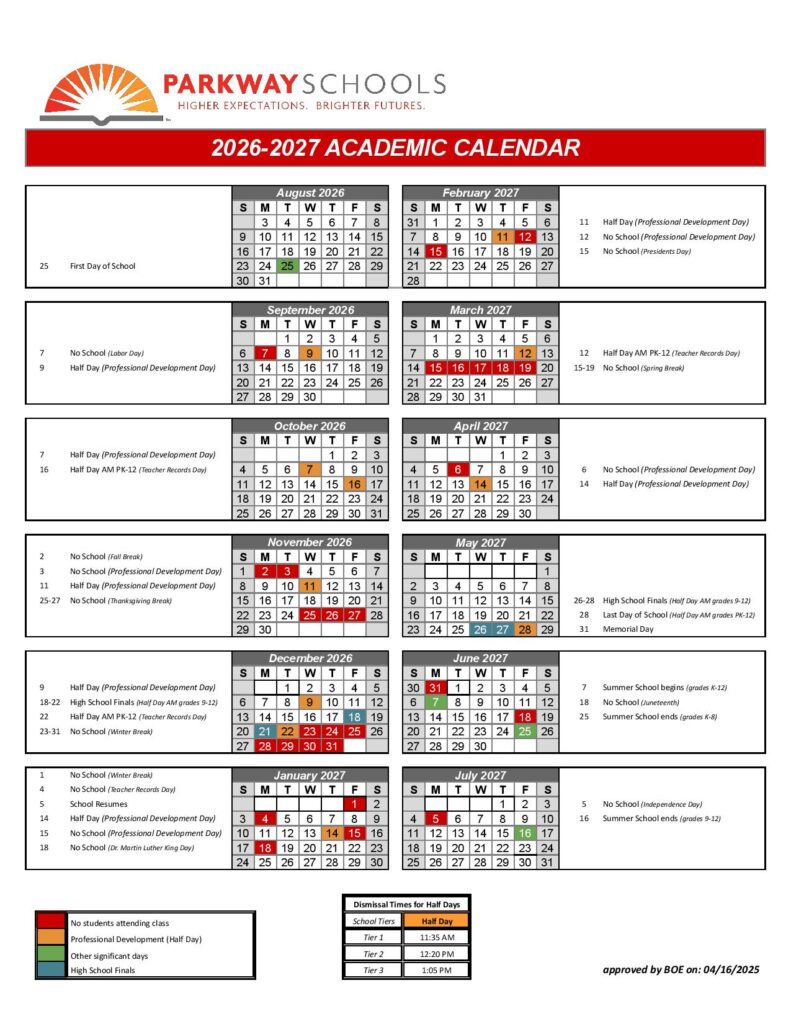 Parkway School District Calendar 2026-2027