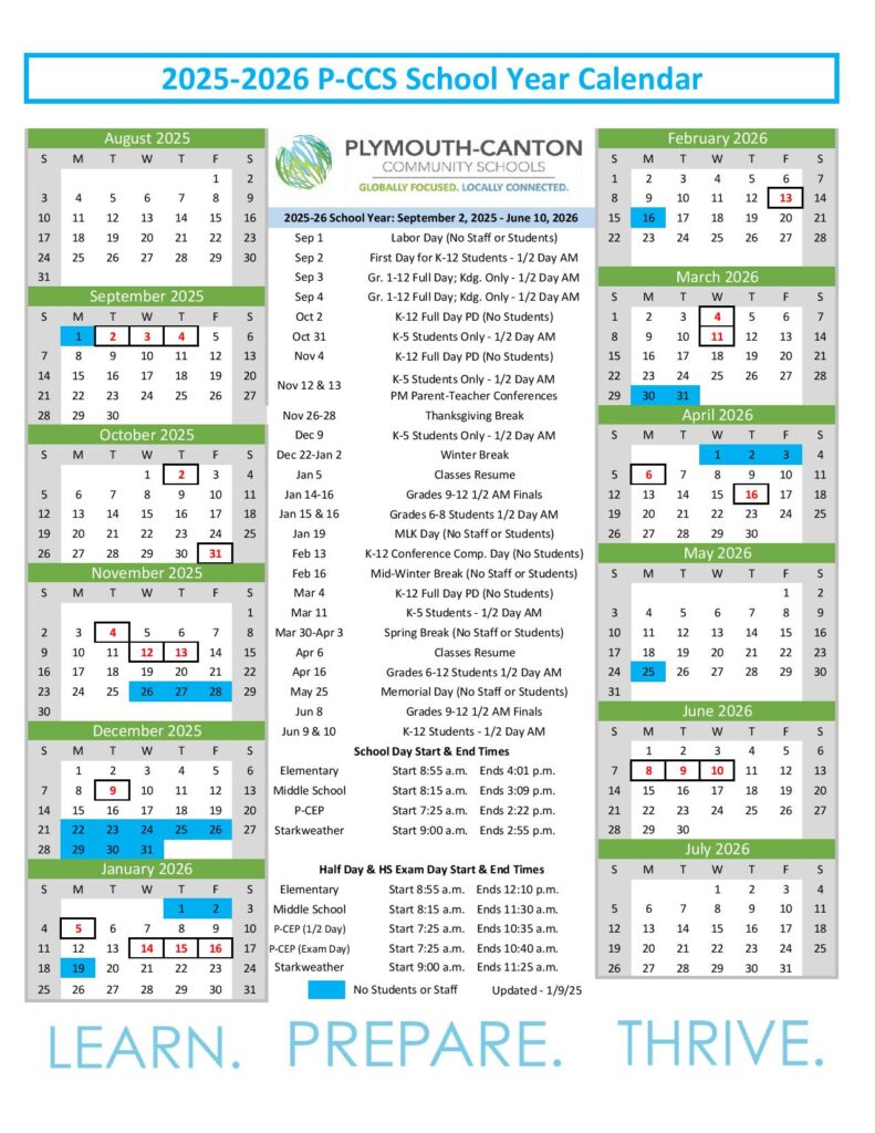 Plymouth Canton Schools Calendar 2025