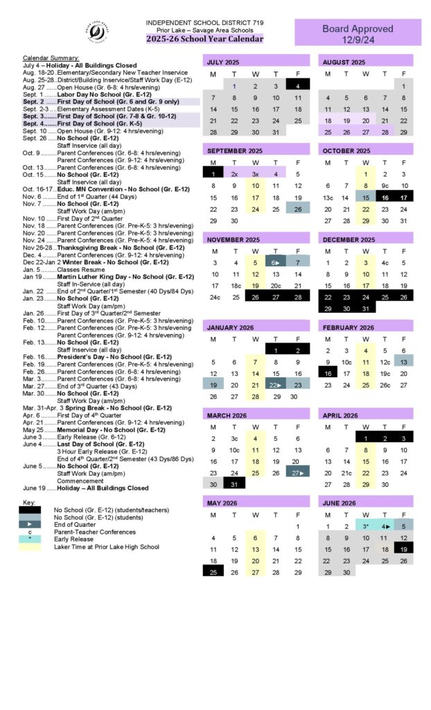 Prior Lake Schools Calendar 2025
