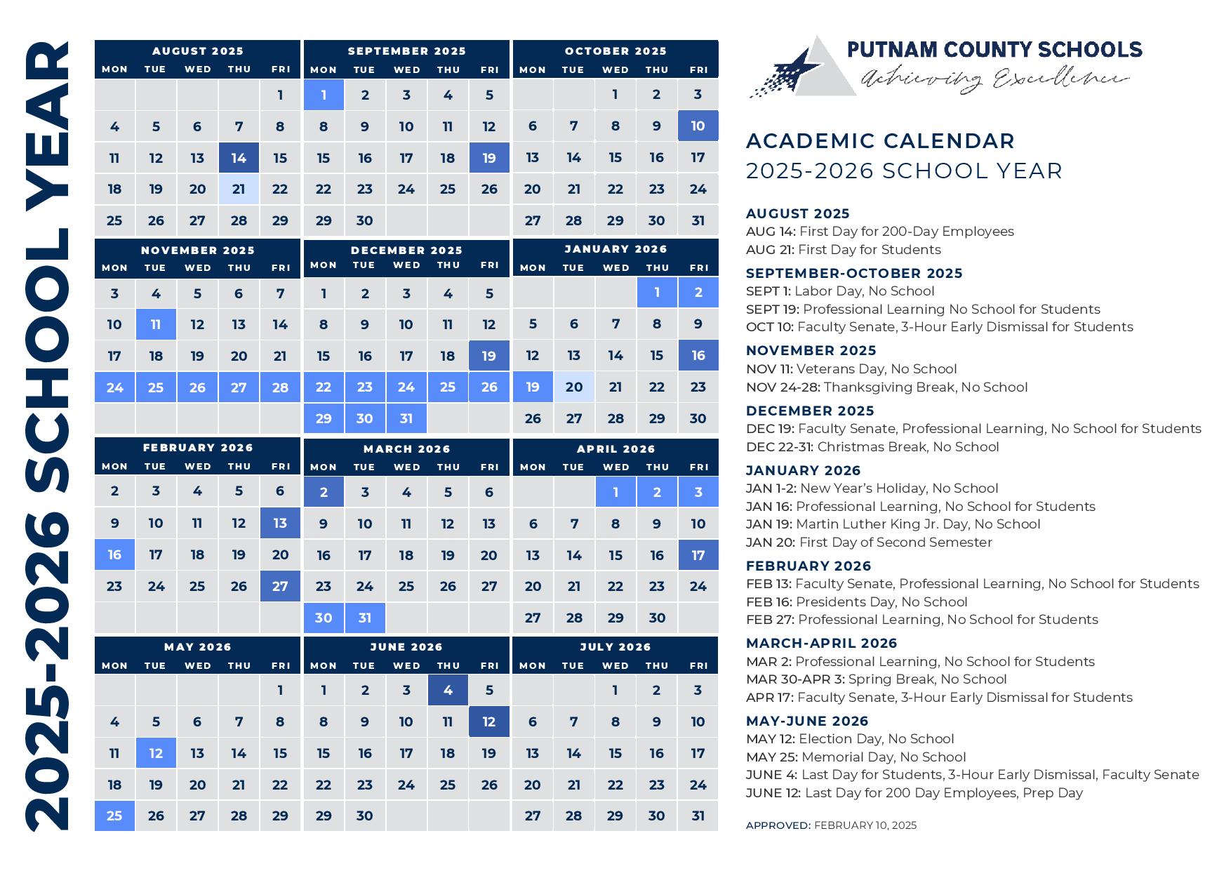 Putnam County Schools WV Calendar 20252026 in PDF