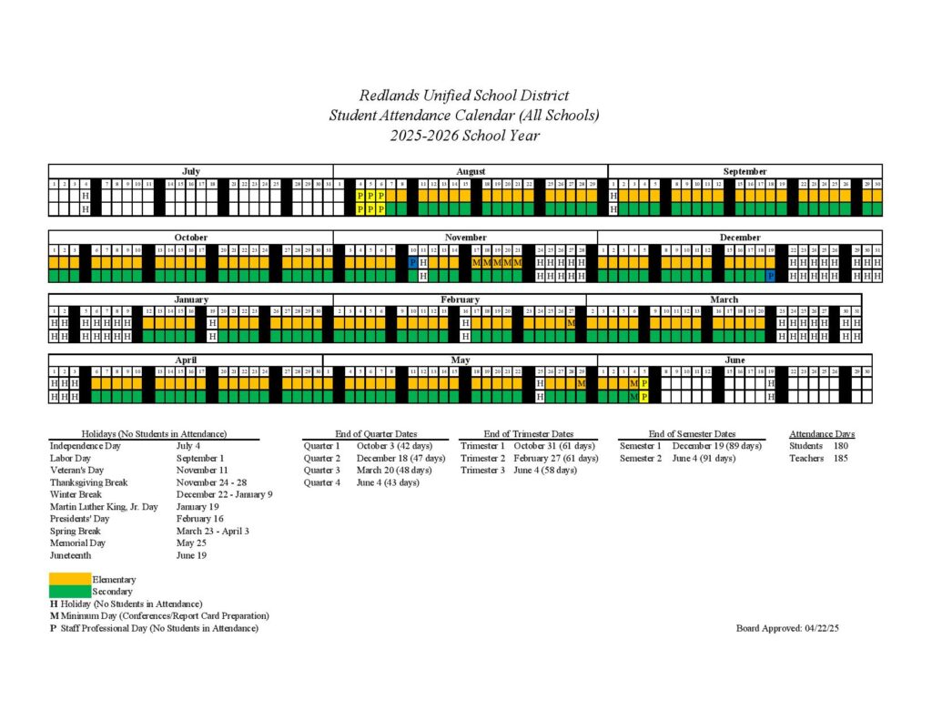 Redlands Unified School District Calendar 2025