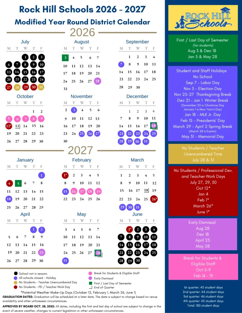Rock Hill Schools Calendar 2026-2027